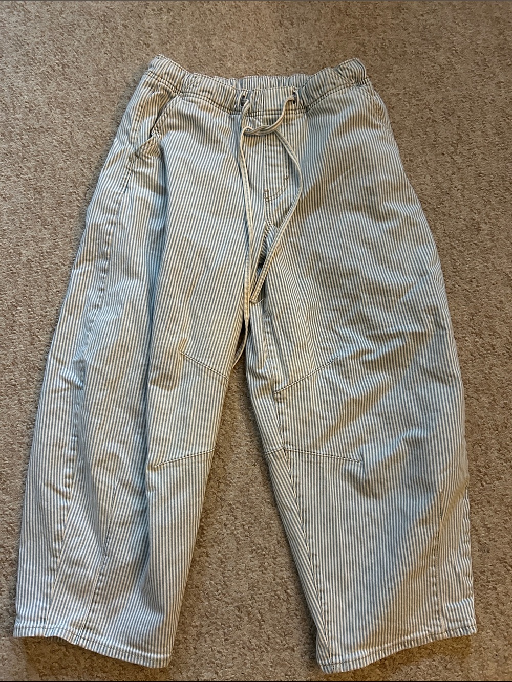 a.n.a Striped Drawstring barrel jeans- Light Blue & White